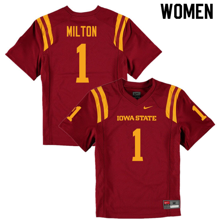 Iowa State Cyclones Women's #1 Tarique Milton Nike NCAA Authentic Cardinal College Stitched Football Jersey XQ42T78DR